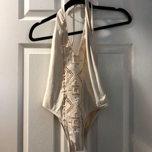 Cream one piece billabong bathing suit